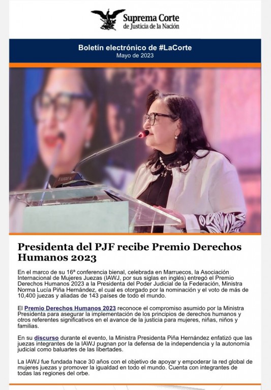 RECIBE LA MINISTRA NORMA LUCÍA PIÑA HERNÁNDEZ PRESIDENTA DEL PJF EL